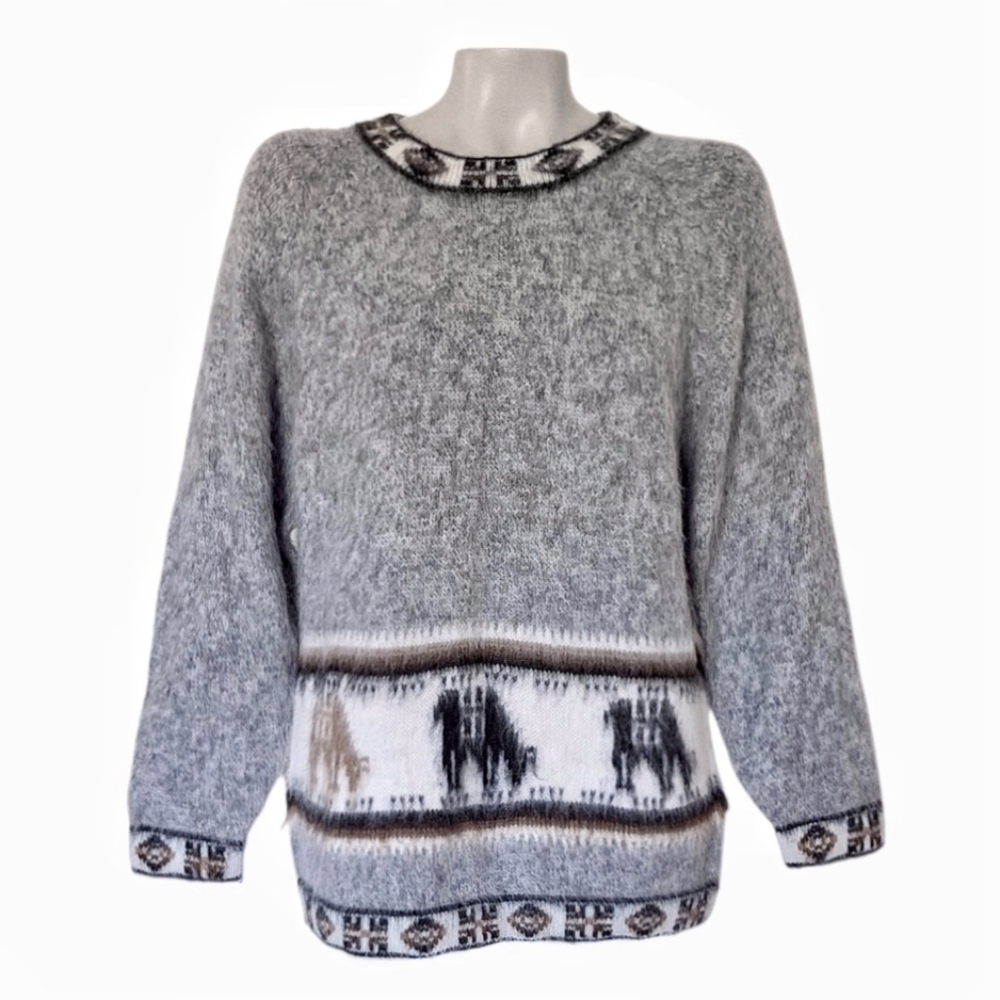 Alpaca Sweater Fuzzy Cozy Cabincore Peru Artisian L - Picture 1 of 5